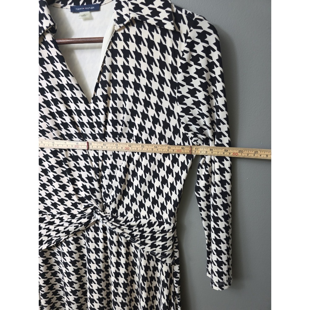 Tommy Hilfiger Dress Houndstooth Black Beige Midi Shift Sz 6 Preppy Academia - Picture 5 of 13